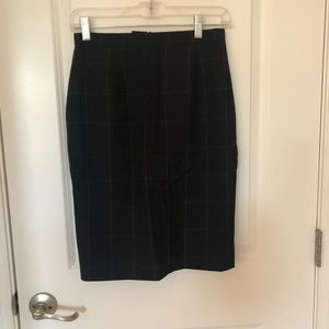 Navy Blue With Silver Plaid Pencil Skirt